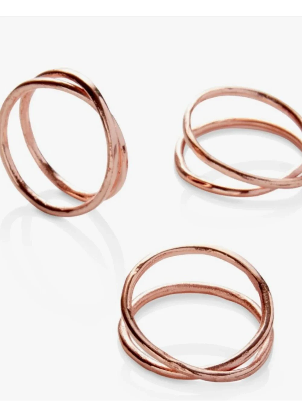 Crate&Barrel 8 ARIA Elegant Minimalist Copper Interlocking Ring Napkin Rings NWT